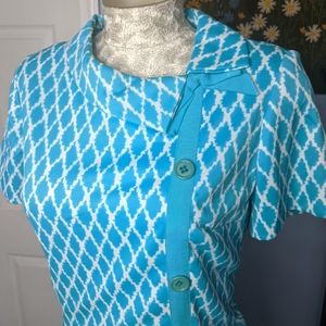 VINTAGE turquoise shift dress with bow collar